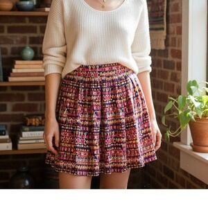 Anthropologie Edme & Esyllte Purple Floral Print Smocked Waist Mini Skirt Size M